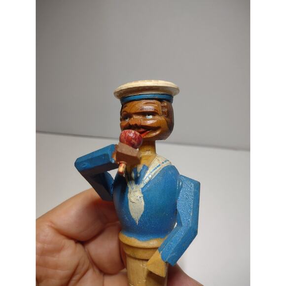 ANRI Sailor Drinks Bottle Stopper Wood Carved Puppet Barware Vintage Mechanical - Picture 8 of 8